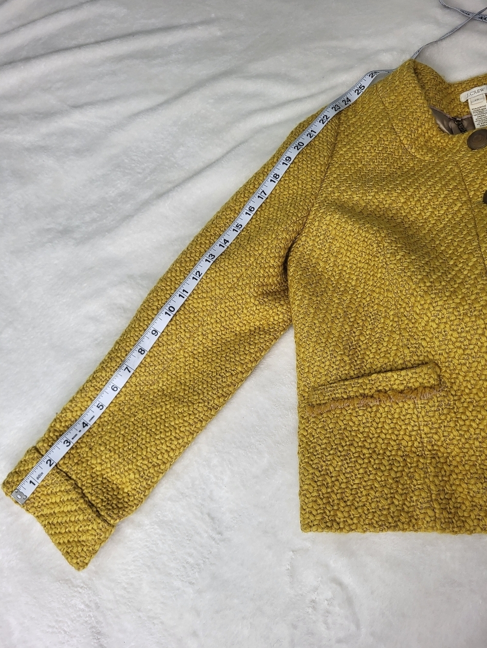J. Crew Women's Yellow Textured Tweed Blazer. Wool Blend. Size 12 - Picture 7 of 10